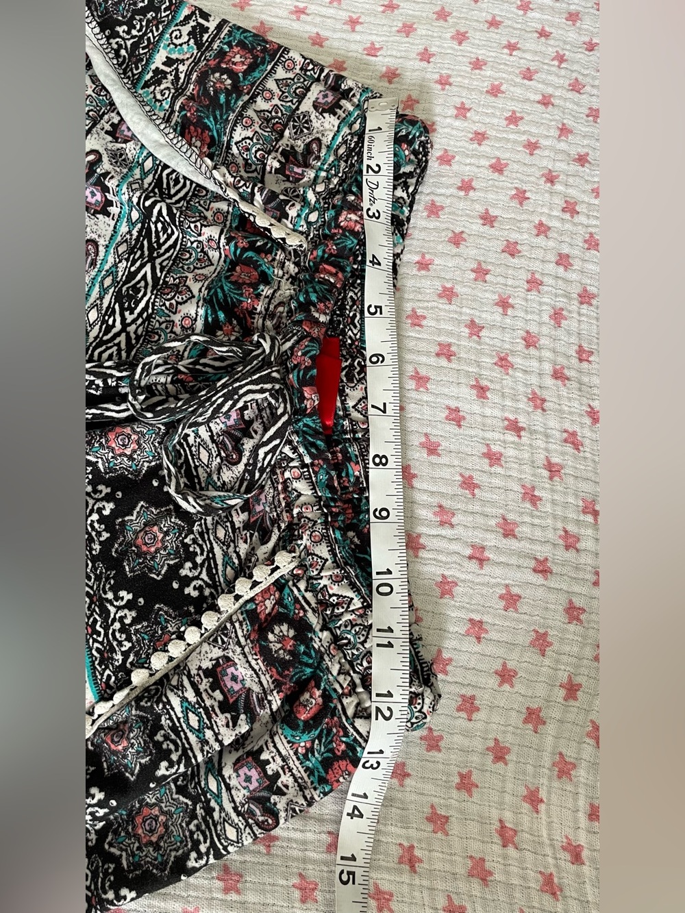 Boho Tassel Print Shorts Size M | Resort Beach Festival Summer - Picture 6 of 9